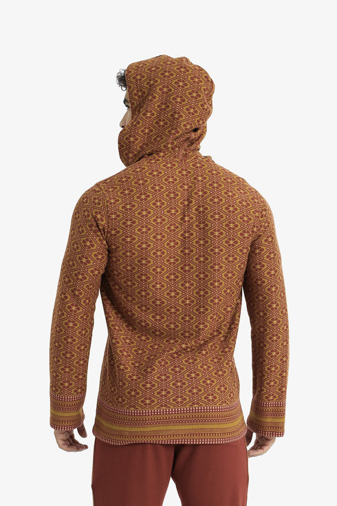 Men’s patterned jacquard hoodie with V neckline