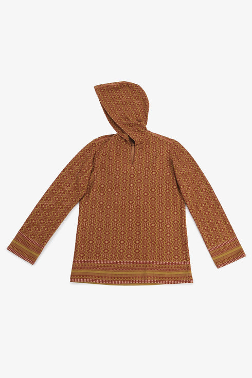 Men’s patterned jacquard hoodie with V neckline