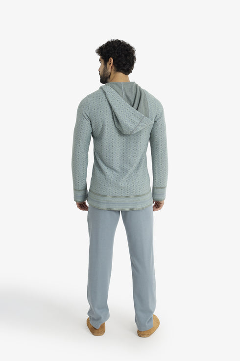 Men’s patterned jacquard hoodie with V neckline