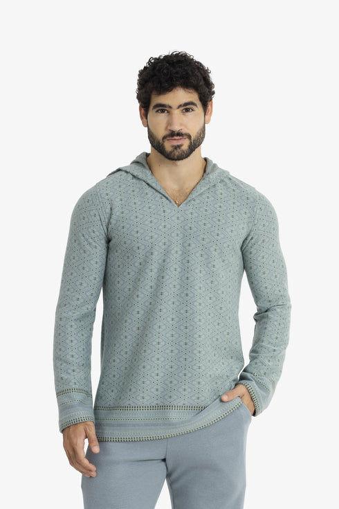 Men’s patterned jacquard hoodie with V neckline