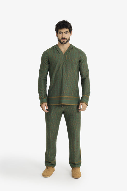 Men’s patterned jacquard hoodie with V neckline