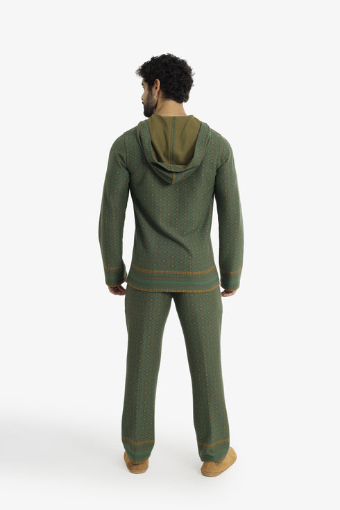 Men’s patterned jacquard hoodie with V neckline