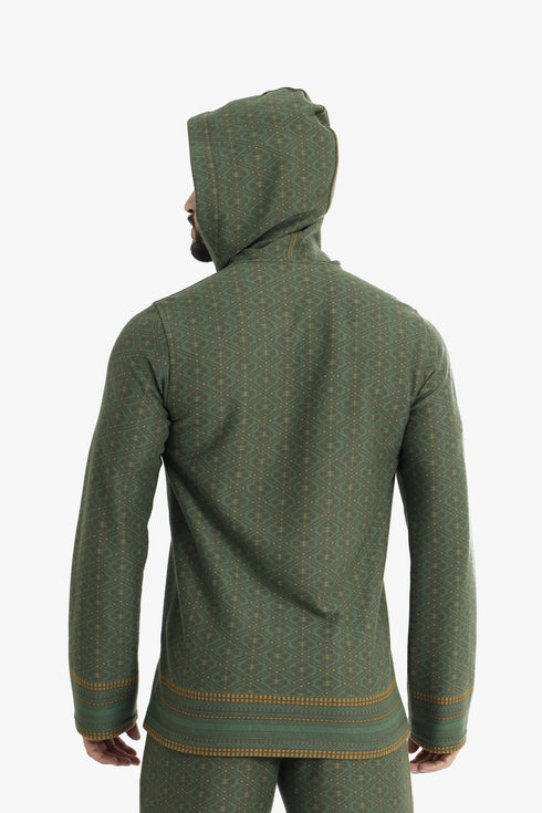 Men’s patterned jacquard hoodie with V neckline