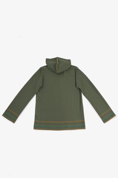 Men’s patterned jacquard hoodie with V neckline