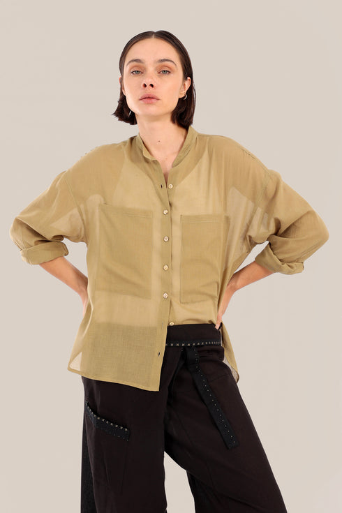 Oversized voile shirt with Long sleeves