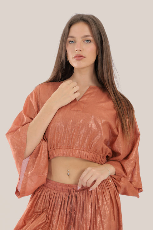 Short voile top with 3/4 length sleeves