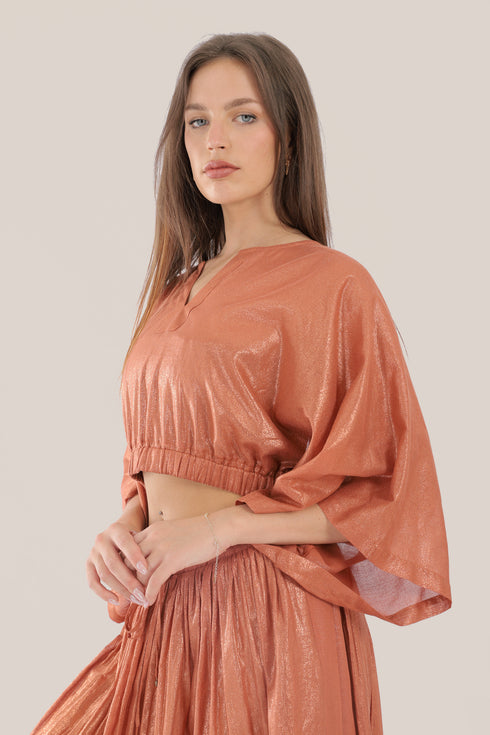 Short voile top with 3/4 length sleeves