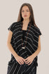 Sleeveless wrap top with crinkle striped and draped front