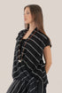 Sleeveless wrap top with crinkle striped and draped front