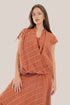 Sleeveless wrap top with crinkle striped and draped front