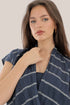 Sleeveless wrap top with crinkle striped and draped front