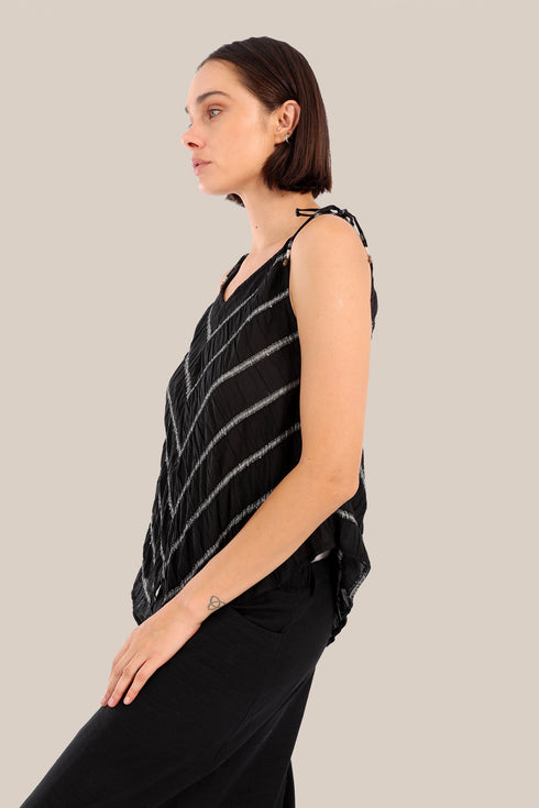 Striped bias cut top with thin straps