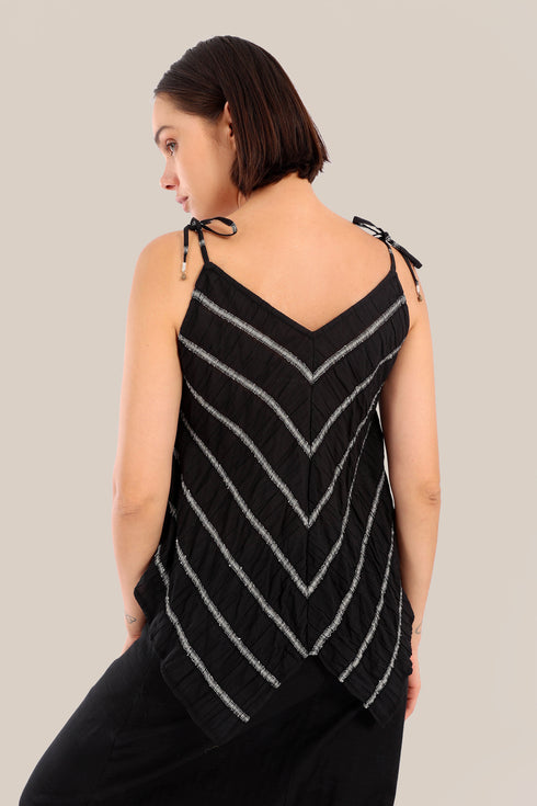 Striped bias cut top with thin straps