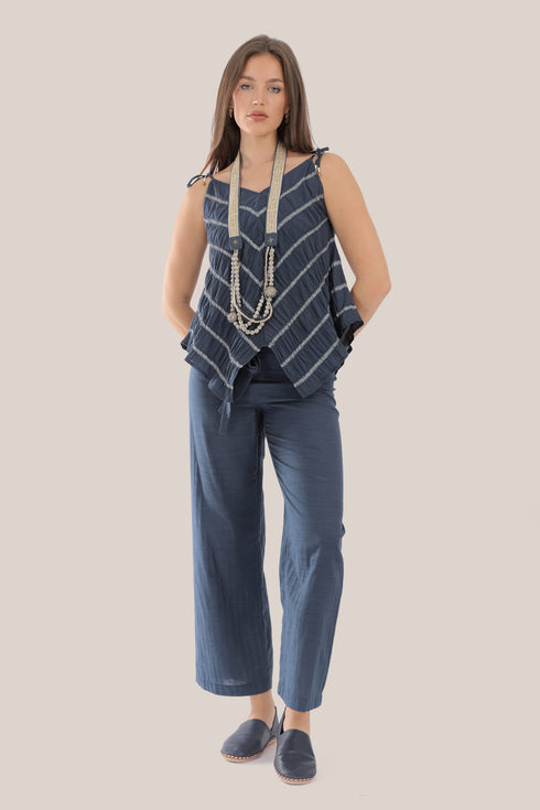 Striped bias cut top with thin straps