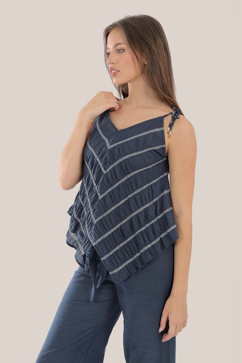 Striped bias cut top with thin straps