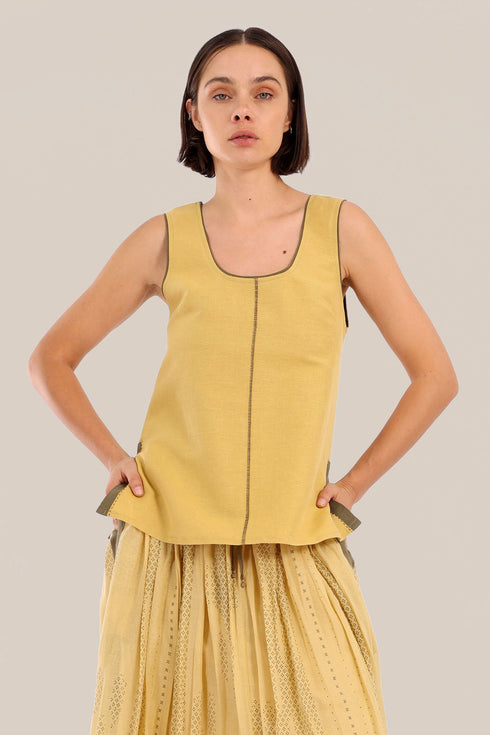 Embroidered round neck sleeveless top