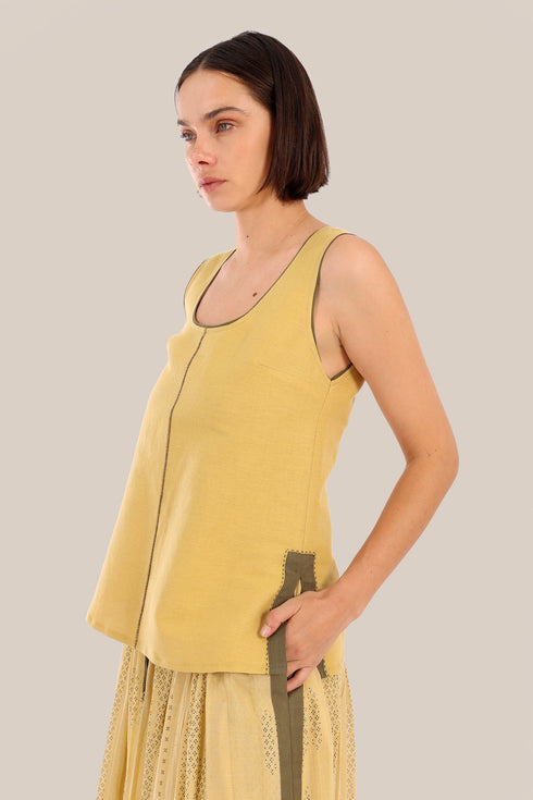 Embroidered round neck sleeveless top