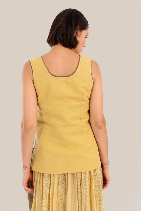Embroidered round neck sleeveless top