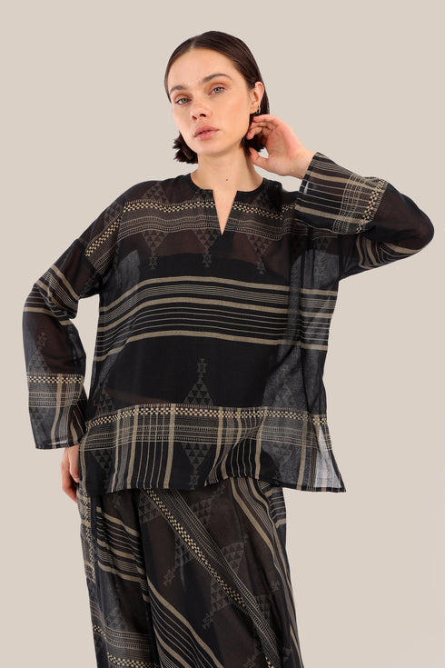 Loose fit printed cotton voile top