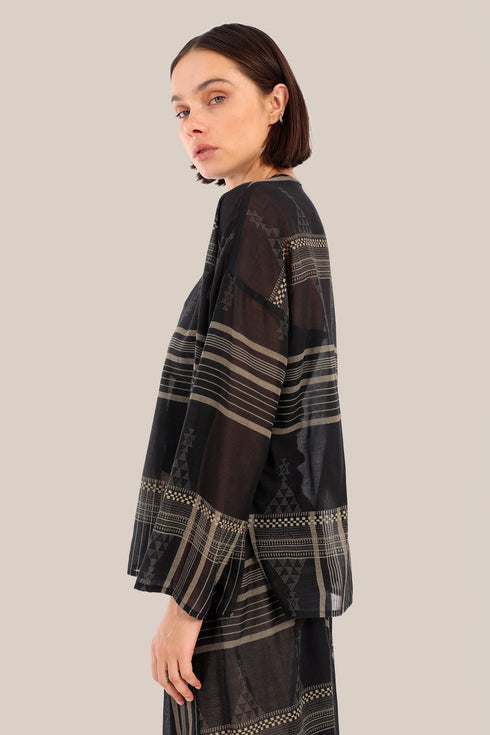 Loose fit printed cotton voile top