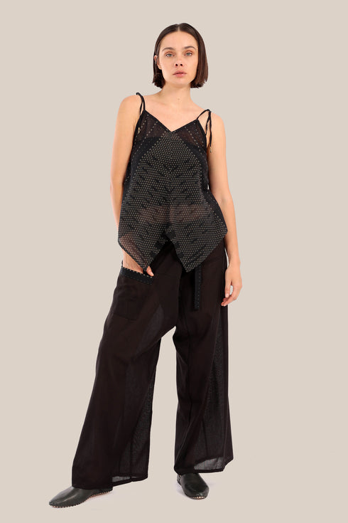 Printed short top with thin adjustable straps