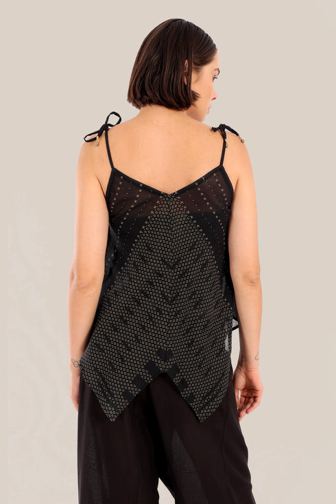 Printed short top with thin adjustable straps