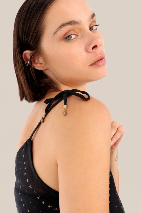 Printed short top with thin adjustable straps