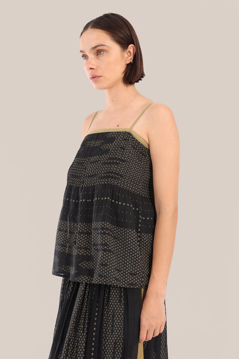 Top in cotton voile with thin adjustable straps