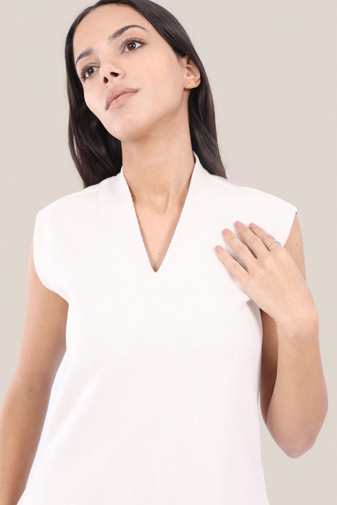 Sleeveless top in faux cashmere cotton blend