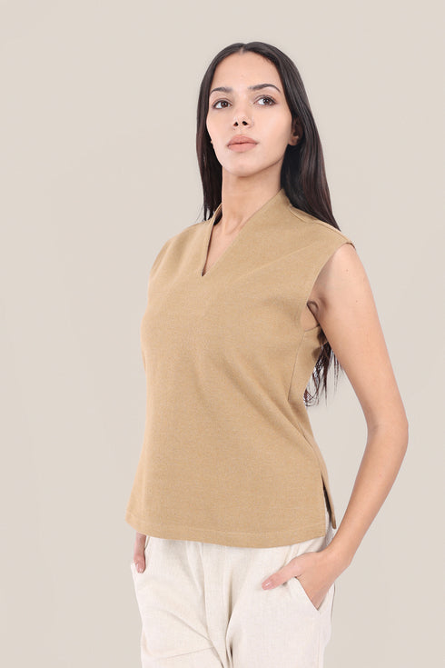 Sleeveless top in faux cashmere cotton blend