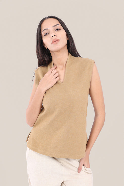Sleeveless top in faux cashmere cotton blend