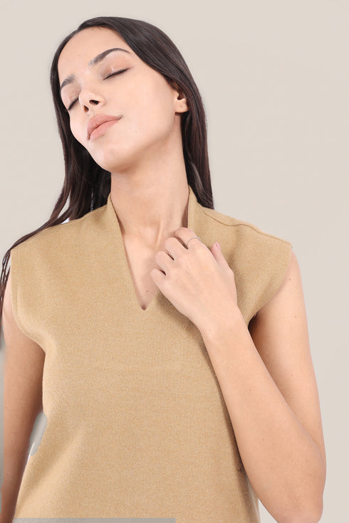 Sleeveless top in faux cashmere cotton blend