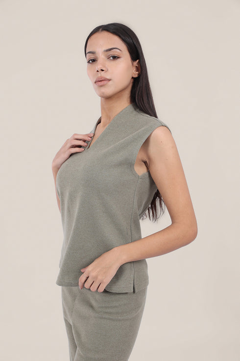 Sleeveless top in faux cashmere cotton blend
