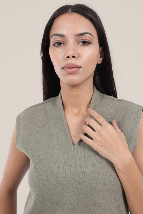 Sleeveless top in faux cashmere cotton blend