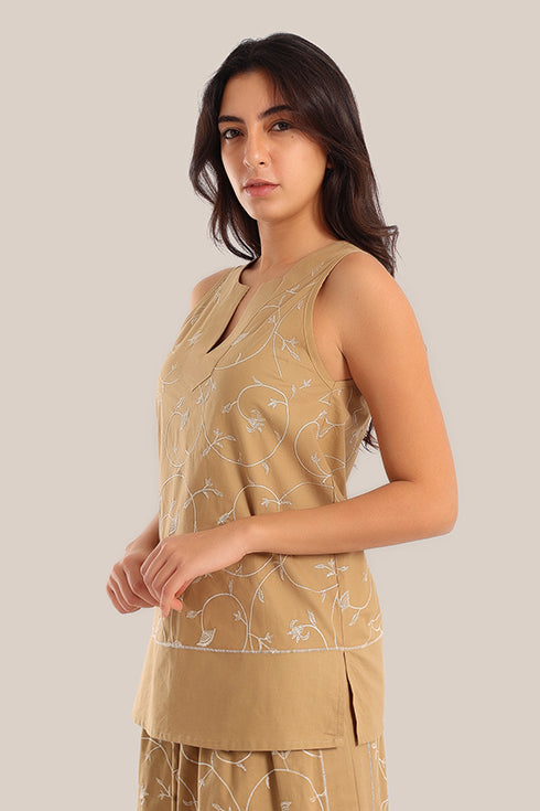 Embroidered cotton sleeveless top