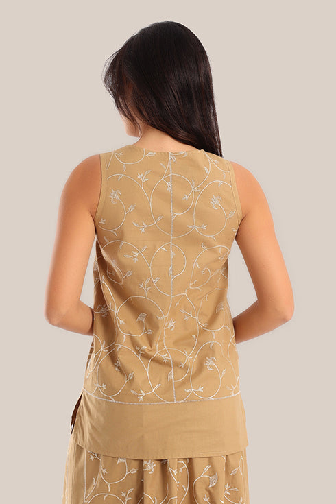 Embroidered cotton sleeveless top