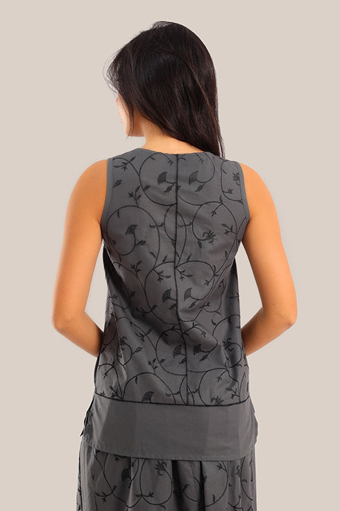 Embroidered cotton sleeveless top
