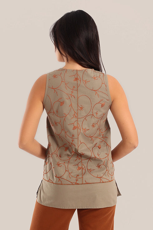 Embroidered cotton sleeveless top