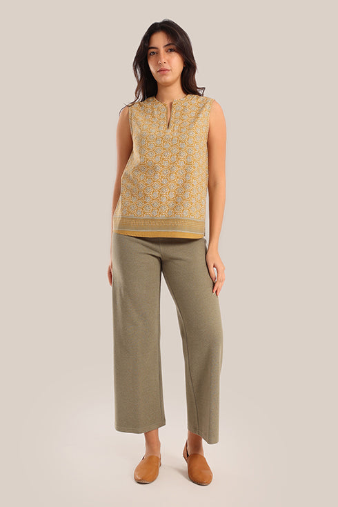 Sleeveless floral printed cotton top