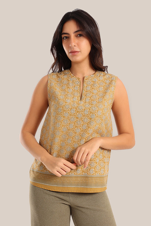 Sleeveless floral printed cotton top