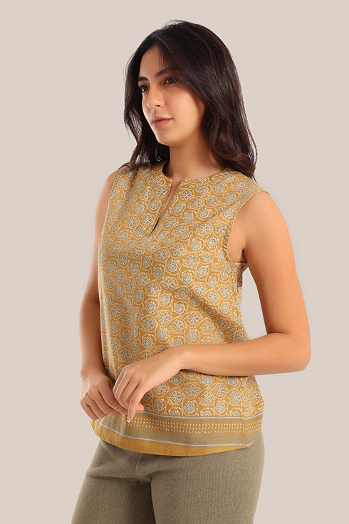 Sleeveless floral printed cotton top