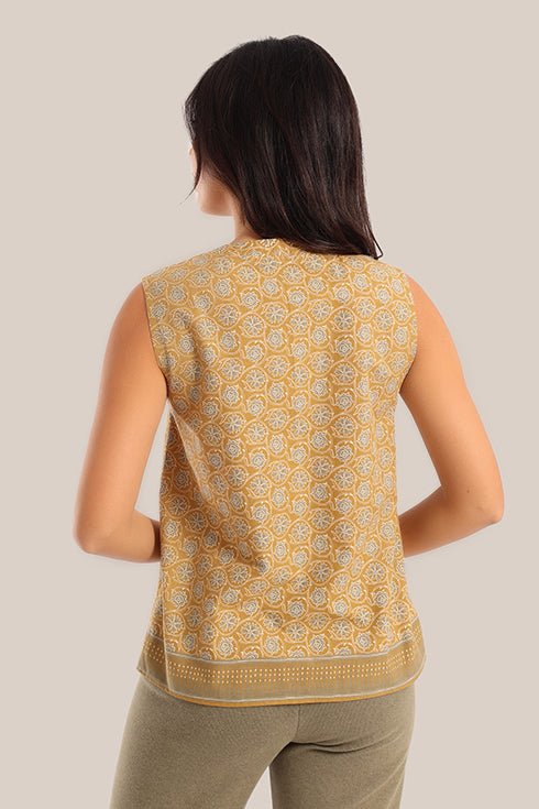 Sleeveless floral printed cotton top