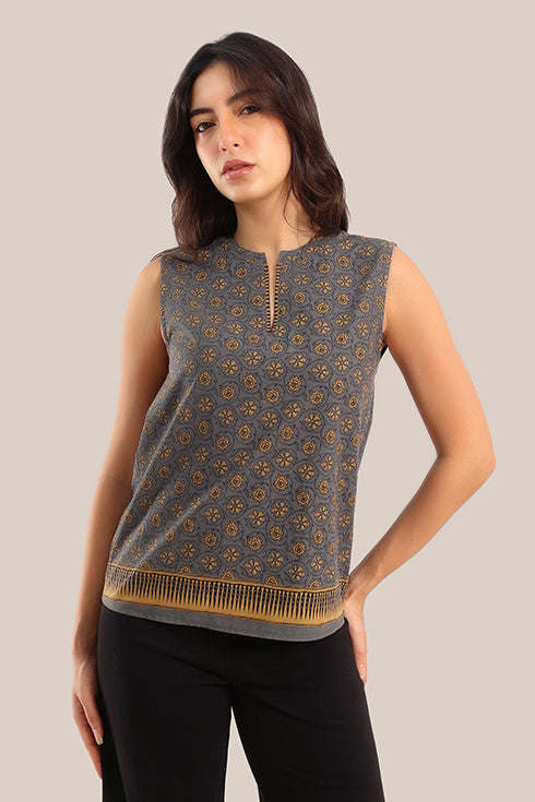 Sleeveless floral printed cotton top