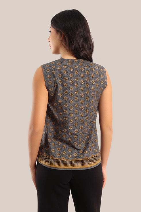 Sleeveless floral printed cotton top