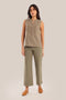 Embroidered sleeveless cotton round neckline top
