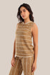 Sleeveless cotton-blend top with jacquard pattern