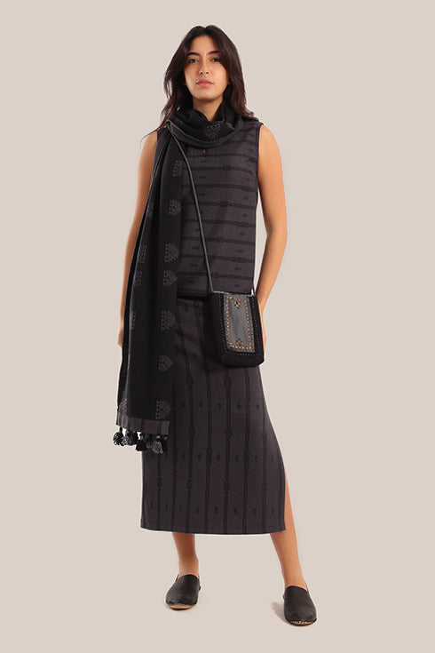 Sleeveless cotton-blend top with jacquard pattern