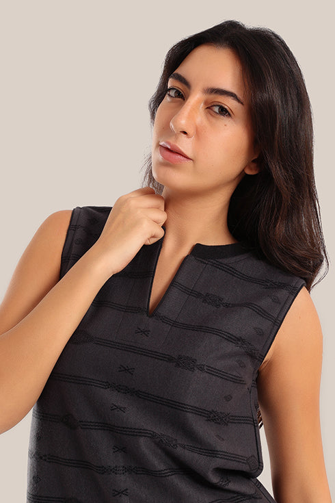 Sleeveless cotton-blend top with jacquard pattern