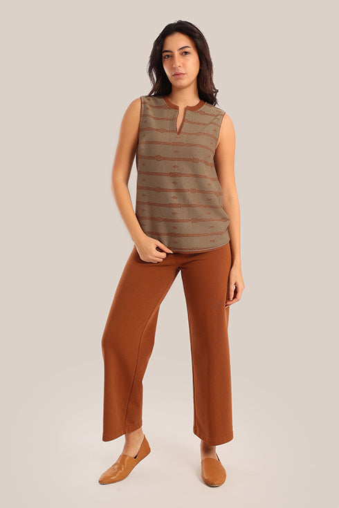 Sleeveless cotton-blend top with jacquard pattern