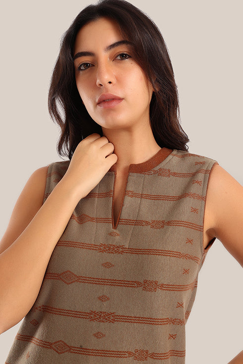 Sleeveless cotton-blend top with jacquard pattern